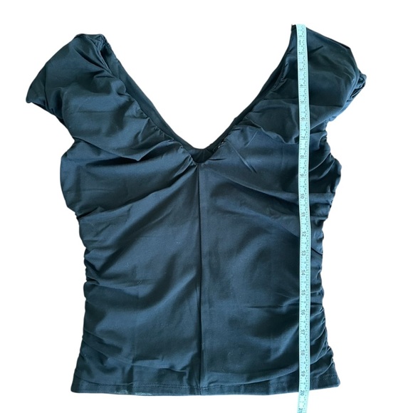 NEW J. CREW Ruched V-neck top in stretch cotton blend puff sleeves black Size XS - Picture 6 of 7